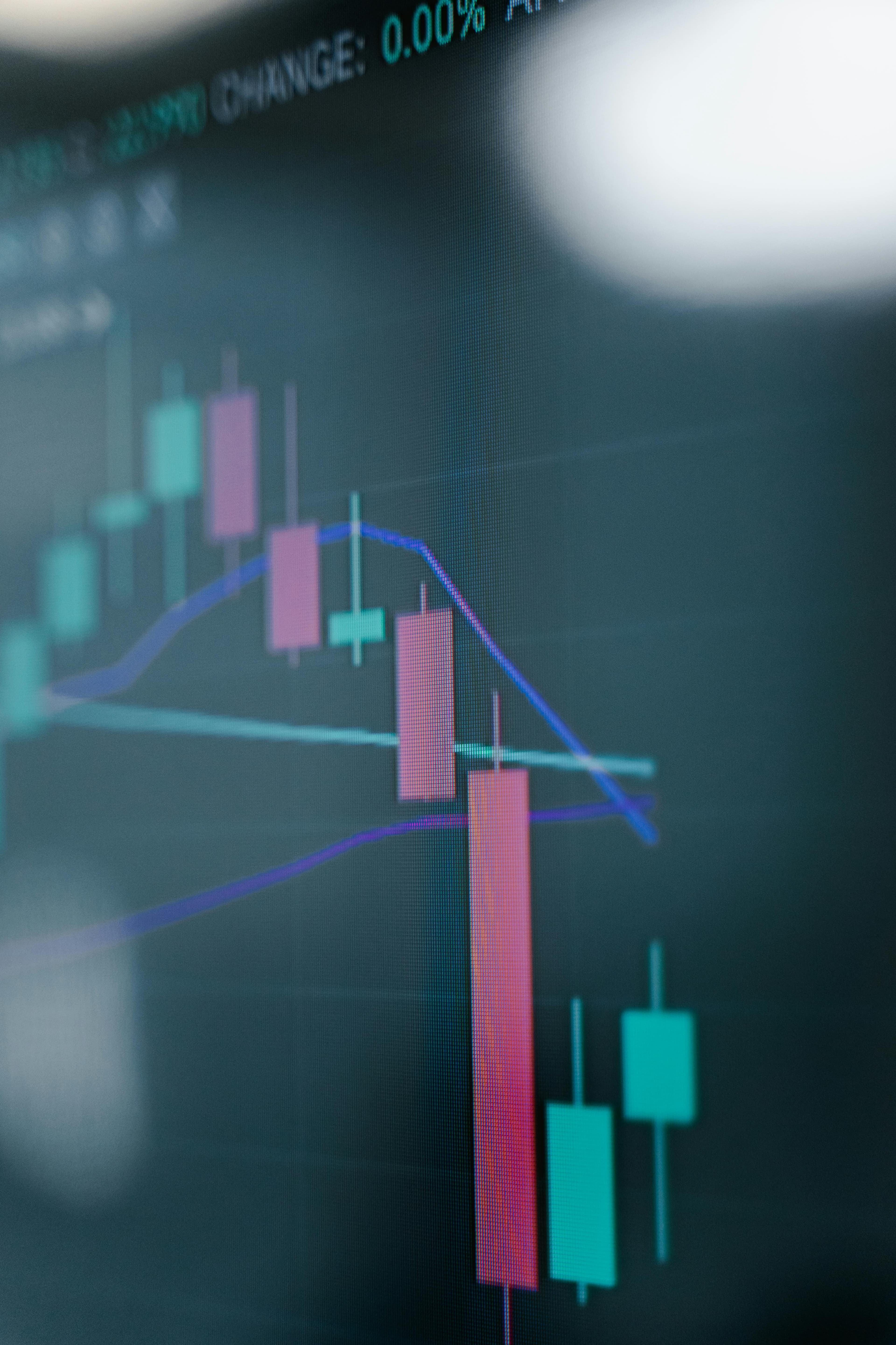 A digital screen displaying analytics charts and pricing data